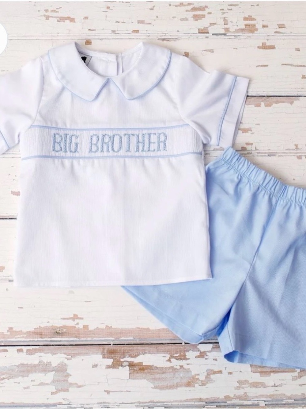 Blue & White Smocked “Big Brother” Short Set (size 5)